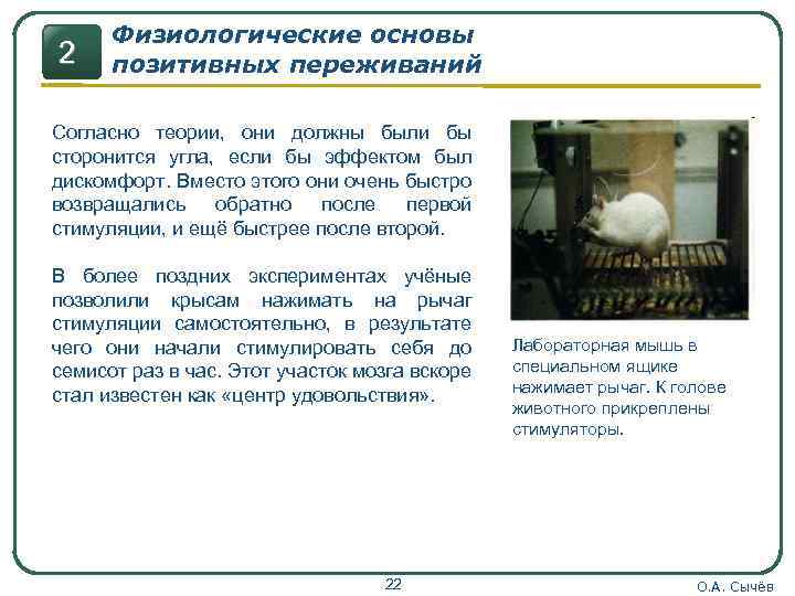 2 Физиологические основы позитивных переживаний Согласно теории, они должны были бы сторонится угла, если