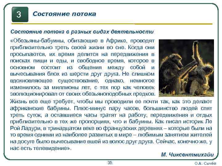 3 Состояние потока в разных видах деятельности «Обезьяны-бабуины, обитающие в Африке, проводят приблизительно треть