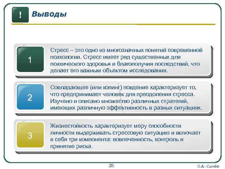! Выводы 1 Стресс – это одно из многозначных понятий современной психологии. Стресс имеет