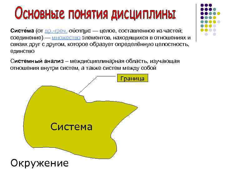 Систе ма (от др. -греч. σύστημα — целое, составленное из частей; соединение) — множество