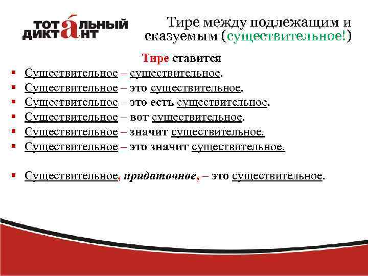 Тире между подлежащим и сказуемым (существительное!) § § § Тире ставится Существительное – существительное.