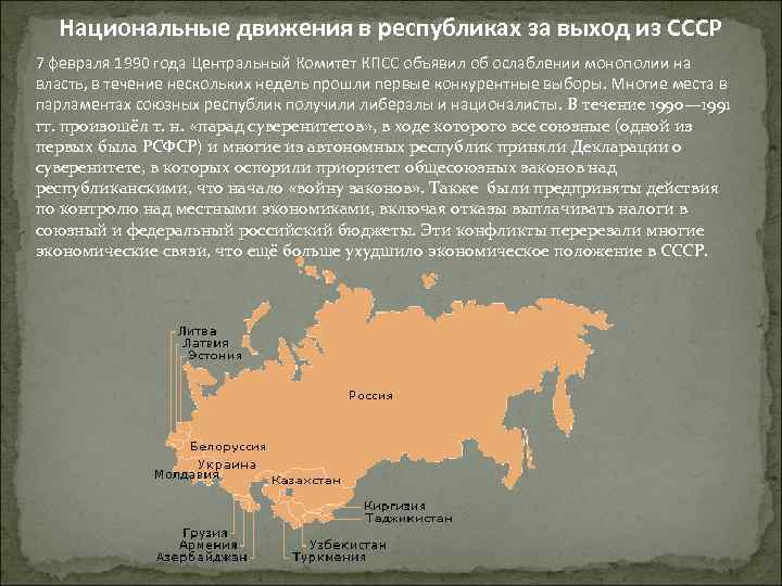 Республики ссср 1990 года. Национальные движения в СССР 1990. Национальные движения в союзных республиках. Как происходили национальные движения в республиках за выход из СССР. Причины национальных движений в СССР 1990.