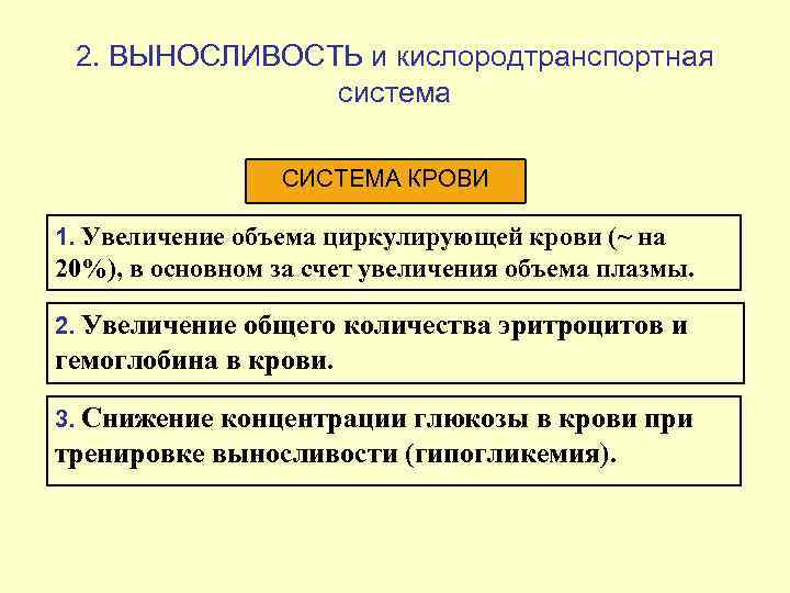  2. ВЫНОСЛИВОСТЬ и кислородтранспортная    система    СИСТЕМА КРОВИ