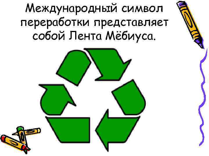 В честь какого ученого назван данный символ. Международный символ вторичной переработки лента Мёбиуса. Международный символ переработки. Международный символ переработки представляет собой лист Мёбиуса. Лента Мёбиуса знак переработки.