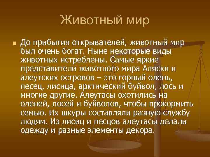Животный мир n До прибытия открывателей, животный мир был очень богат. Ныне некоторые виды