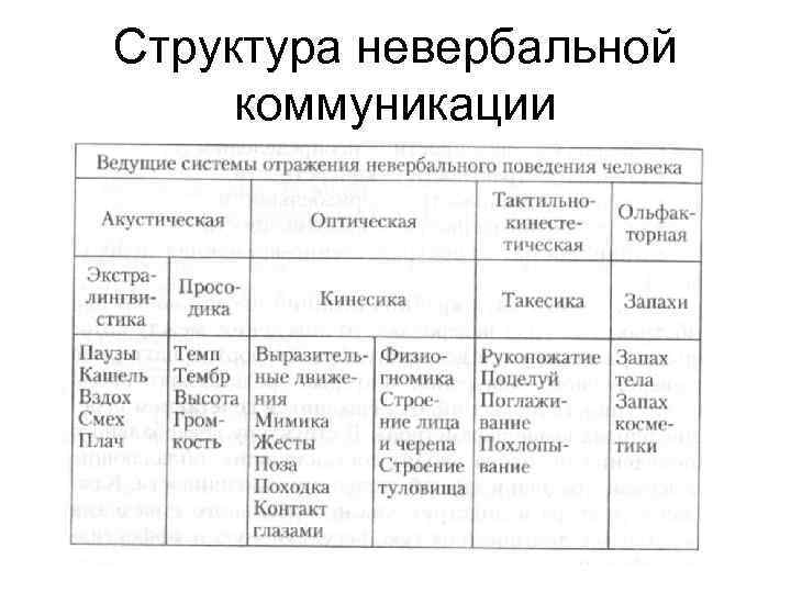 Структура невербальной коммуникации 