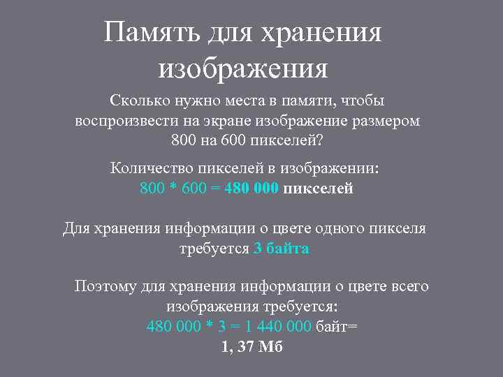 Сколько хранения Память для памяти «съедает» изображение? изображения Сколько нужно места в памяти, чтобы