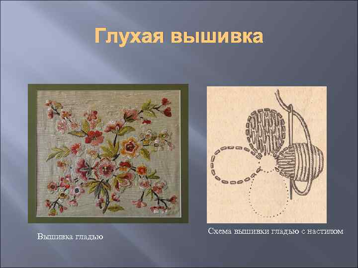 Глухая вышивка Вышивка гладью Схема вышивки гладью с настилом 