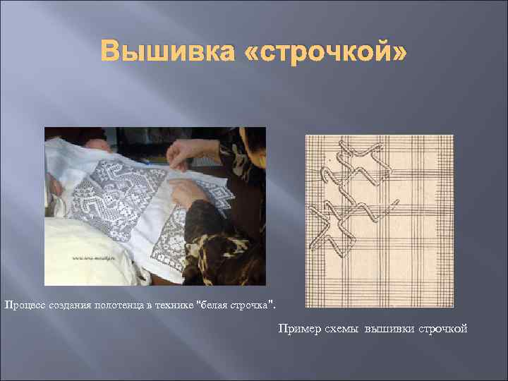 Вышивка «строчкой» Процесс создания полотенца в технике 