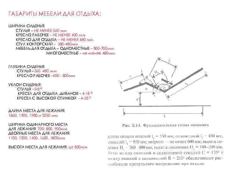 ГАБАРИТЫ МЕБЕЛИ ДЛЯ ОТДЫХА: ШИРИНА СИДЕНЬЯ: СТУЛЬЯ – НЕ МЕНЕЕ 360 мм КРЕСЛО РАБОЧЕЕ