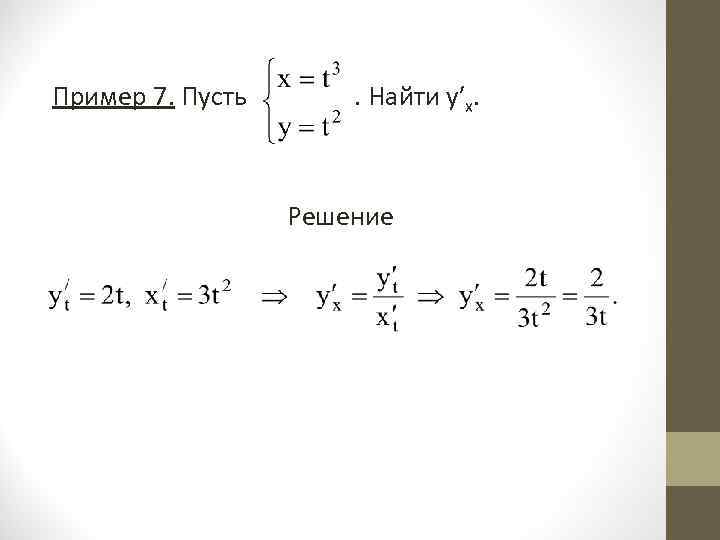 Пример 7. Пусть . Найти у′х. Решение 