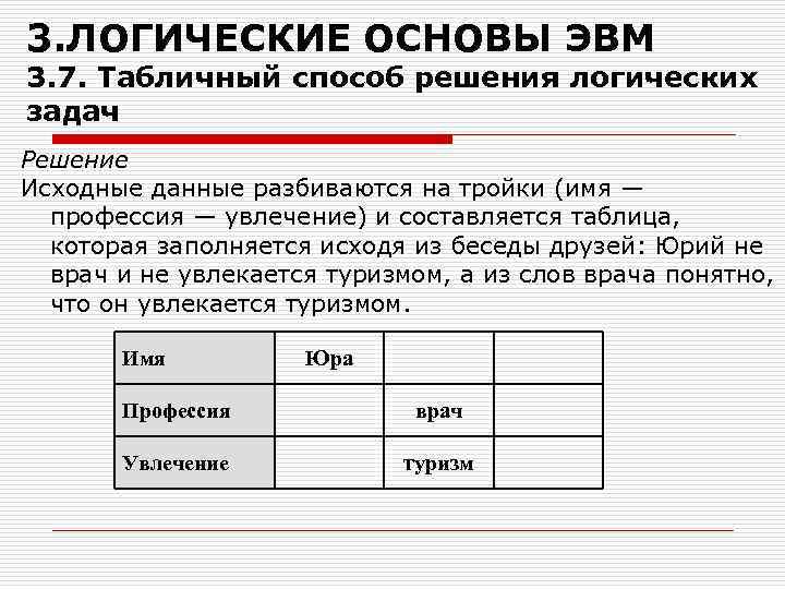 Выбери изображение на котором представлен табличный способ решения логических задач