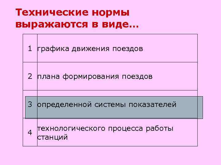 Технические нормы выражаются в виде… 1 графика движения поездов 2 плана формирования поездов 3
