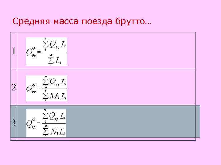 Средняя масса поезда брутто… 1 2 3 