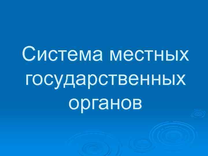 Система местных государственных органов 