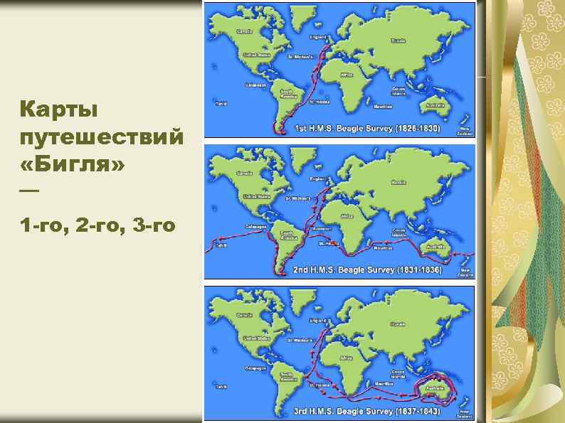 Карты путешествий «Бигля» — 1 -го, 2 -го, 3 -го 