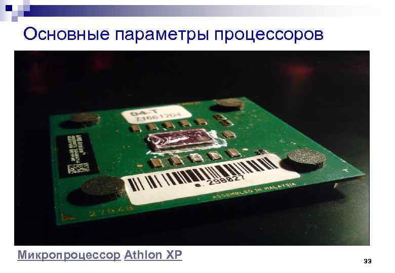 Основные параметры процессоров Микропроцессор Athlon XP 33 