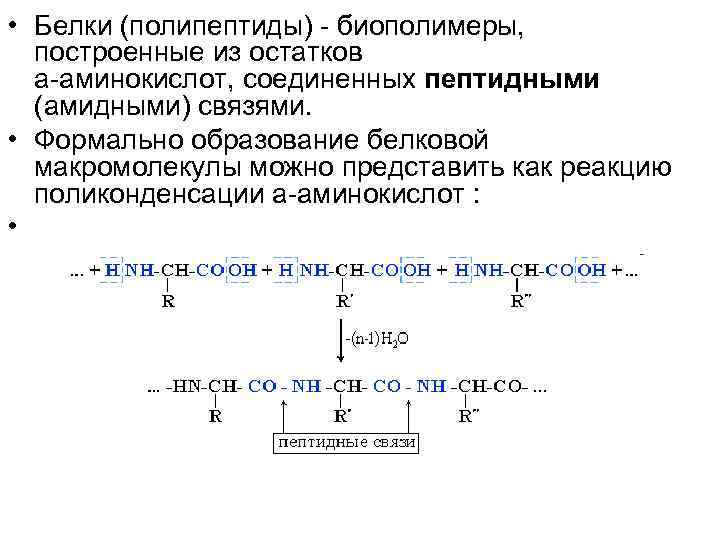 Схема реакции поликонденсации аминокислот в полипептид