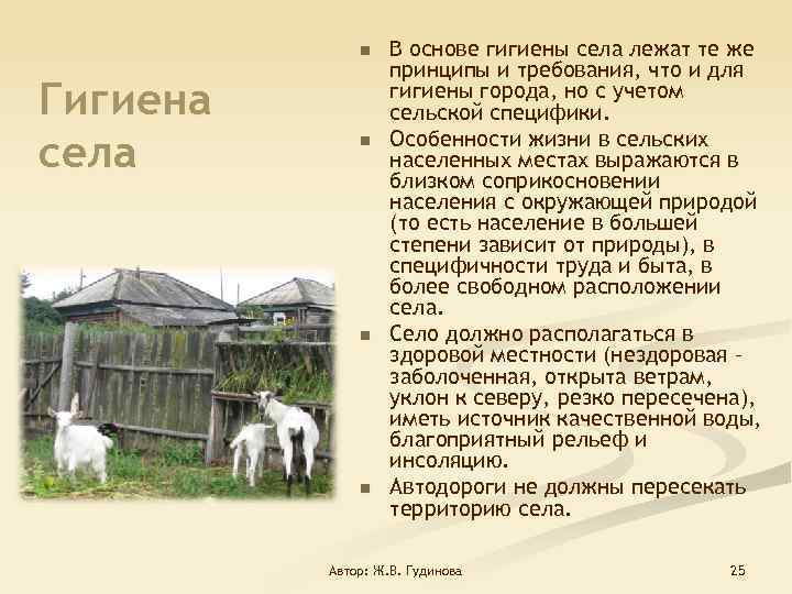 n Гигиена села n n n В основе гигиены села лежат те же принципы