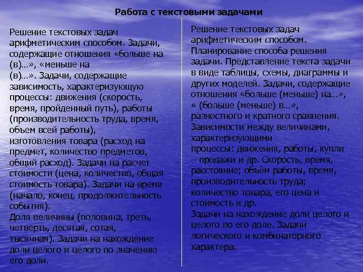  Работа с текстовыми задачами Решение текстовых задач арифметическим способом. Задачи, арифметическим способом. содержащие