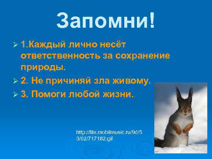 Запомни! Ø 1. Каждый лично несёт ответственность за сохранение природы. Ø 2. Не причиняй