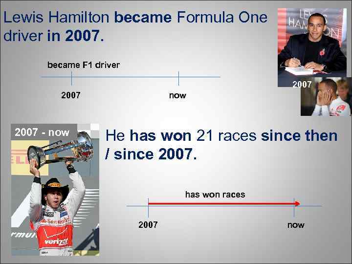 Lewis Hamilton became Formula One driver in 2007. became F 1 driver 2007 -