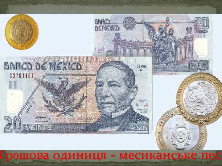 Грошова одиниця - месиканське песо 