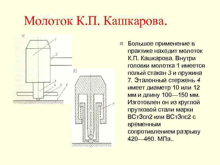 Молоток К. П. Кашкарова.   n Большое применение в   практике находит