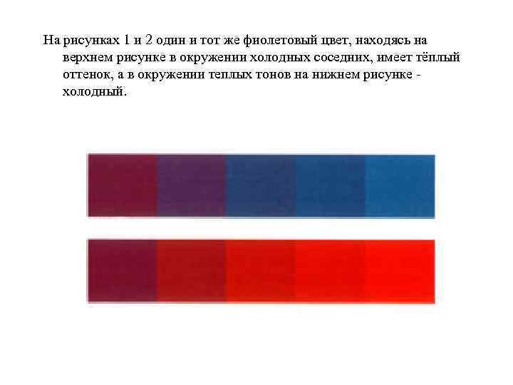 На рисунках 1 и 2 один и тот же фиолетовый цвет, находясь на верхнем