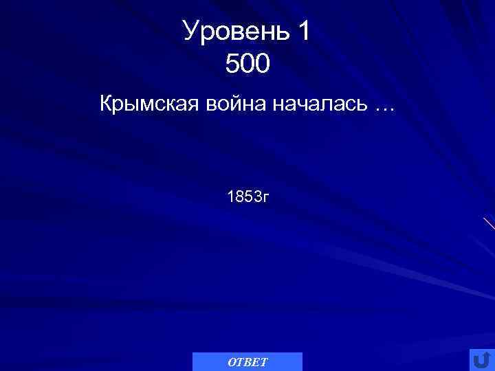 Уровень 1 500 Крымская война началась … 1853 г ОТВЕТ 