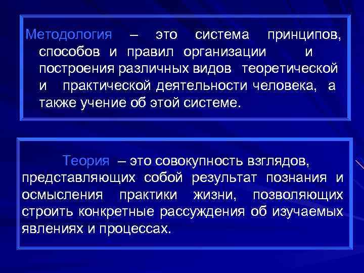 Методология – это система принципов, способов и правил организации и построения различных видов теоретической