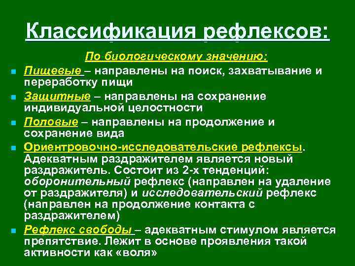 Классификация рефлексов схема