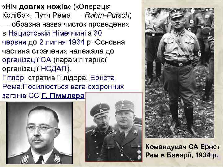  «Ніч довгих ножів» ( «Операція Колібрі» , Путч Рема — Röhm-Putsch) — образна