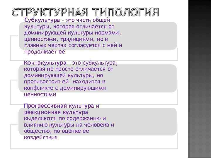 Субкультура – это часть общей культуры, которая отличается от доминирующей культуры нормами, ценностями, традициями,