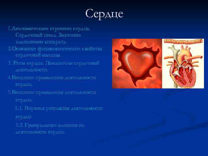 Сердце 1. Анатомическое строение сердца. Сердечный цикл. Значение клапанного аппарата. 2. Основные физиологические свойства