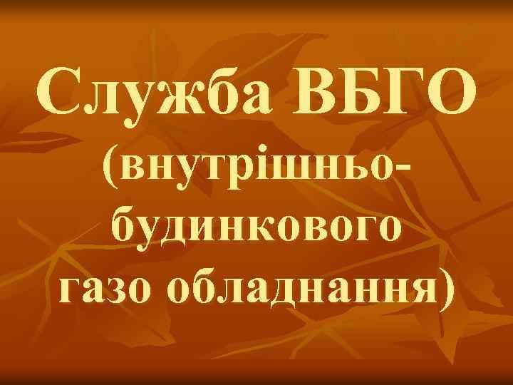 Служба ВБГО (внутрішньобудинкового газо обладнання) 