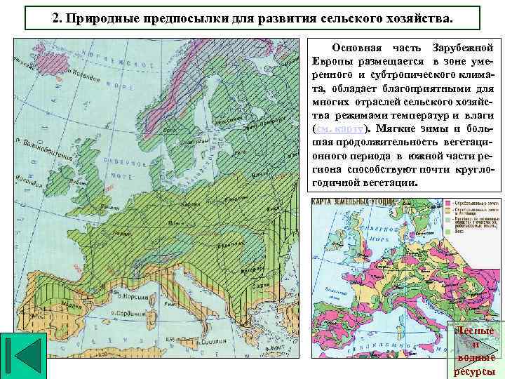 2. Природные предпосылки для развития сельского хозяйства. Основная часть Зарубежной Европы размещается в зоне