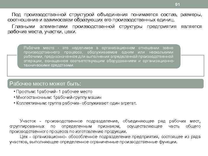 91 Под производственной структурой объединения понимается состав, размеры, соотношение и взаимосвязи образующих его производственных