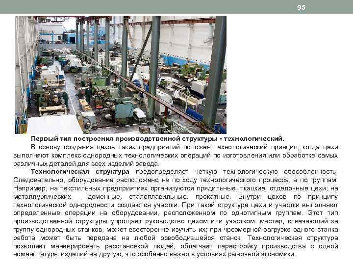 95 Первый тип построения производственной структуры - технологический. В основу создания цехов таких предприятий
