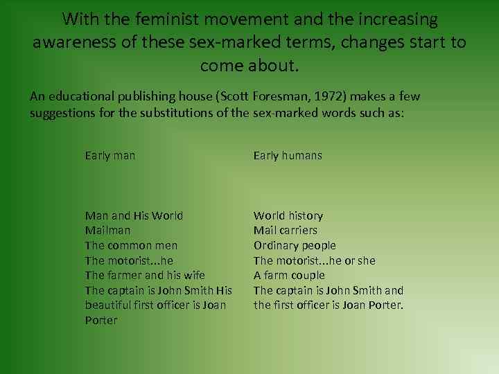 With the feminist movement and the increasing awareness of these sex-marked terms, changes start