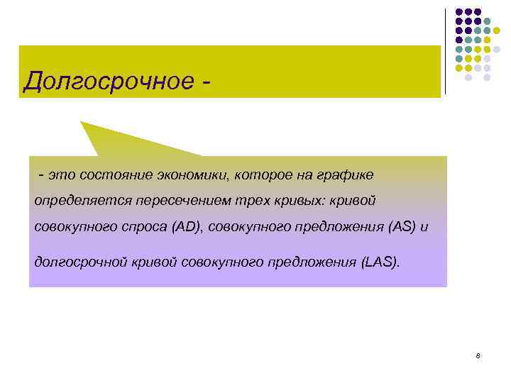 Долгосрочное - - это состояние экономики, которое на графике определяется пересечением трех кривых: кривой