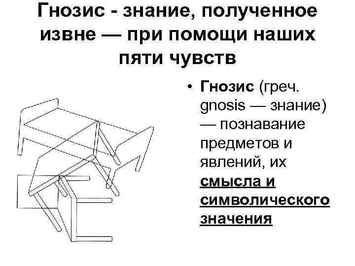 Гнозис - знание, полученное извне — при помощи наших пяти чувств • Гнозис (греч.