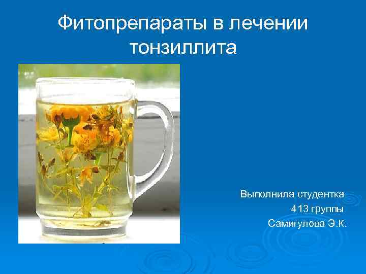 Фитопрепараты в лечении тонзиллита Выполнила студентка 413 группы Самигулова Э. К. 