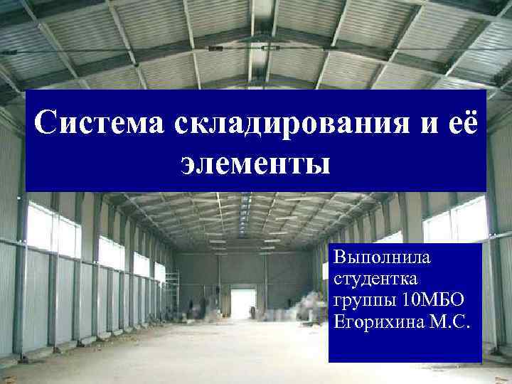 Система складирования и её элементы Выполнила студентка группы 10 МБО Егорихина М. С. 