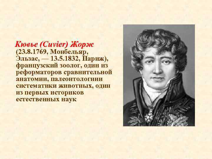 Кювье (Cuvier) Жорж (23. 8. 1769, Монбельяр, Эльзас, — 13. 5. 1832, Париж),