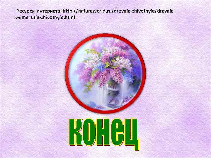 Ресурсы интернета: http: //natureworld. ru/drevnie-zhivotnyie/drevnievyimershie-zhivotnyie. html 