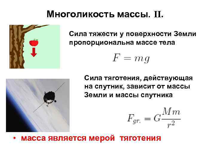 Сила тяжести действующая на спутник