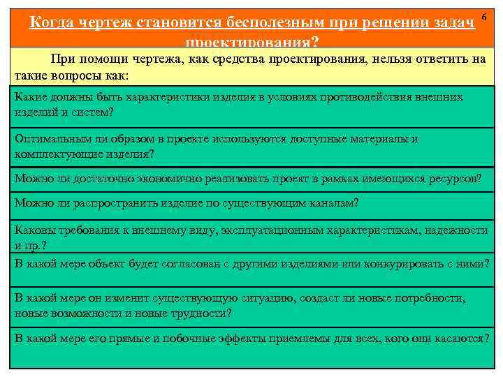 Когда чертеж становится бесполезным при решении задач проектирования? 6 При помощи чертежа, как средства