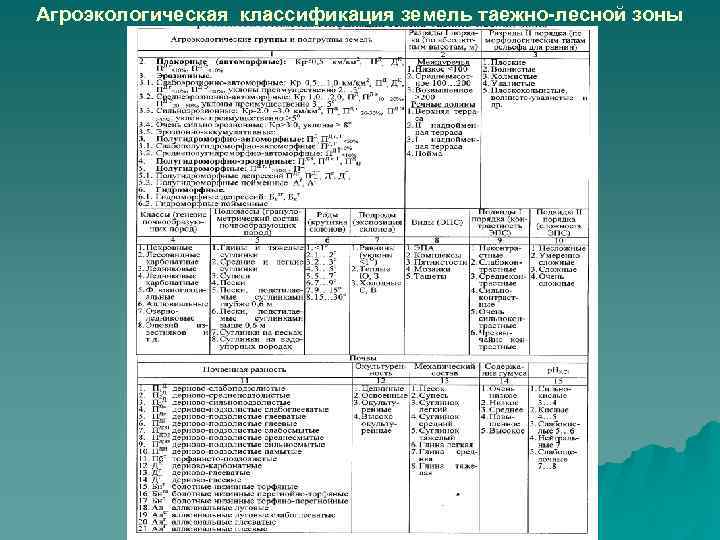 Агроэкологическая классификация земель таежно-лесной зоны 