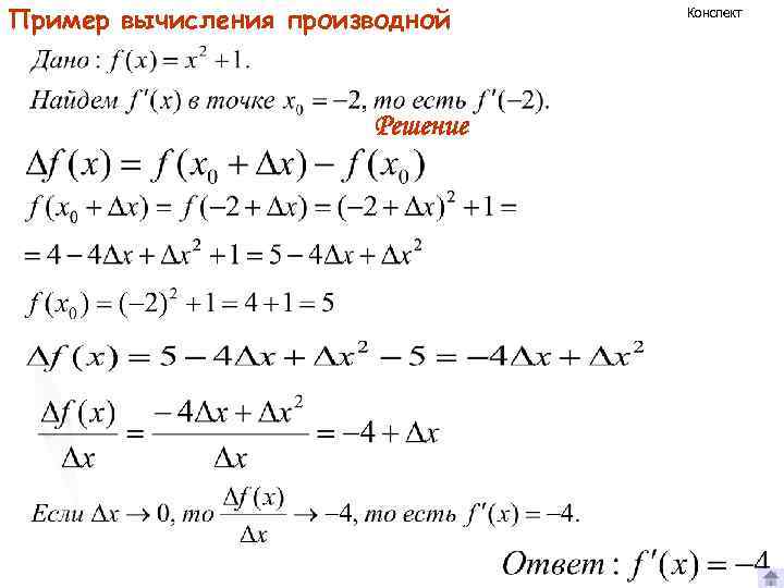 Пример вычисления производной Решение Конспект 